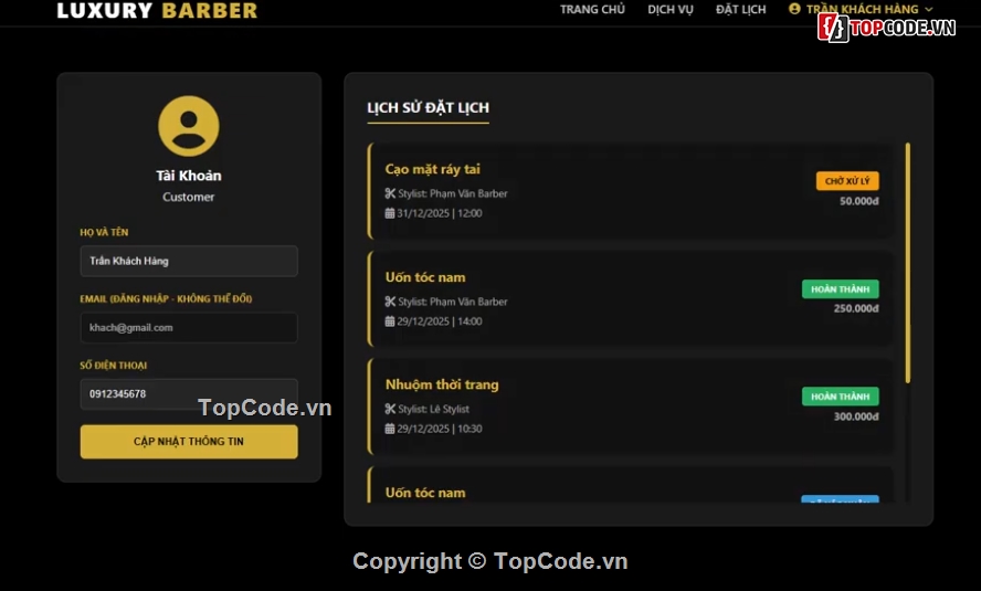 Website quản lý,quản lý cửa hàng,cắt tóc